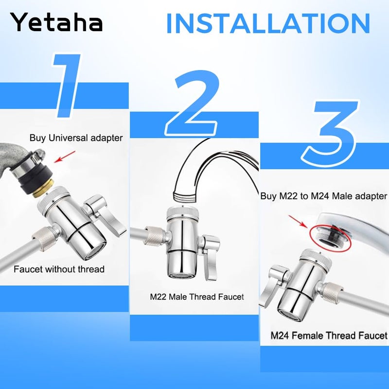 Yetaha 3/8" Faucet Diverter Valve, Kitchen Bathroom Faucet Splitter Adapter for Tubing Replacement Part, Bathroom Vanity Metal Sink Connector, Single Handle - Image 3